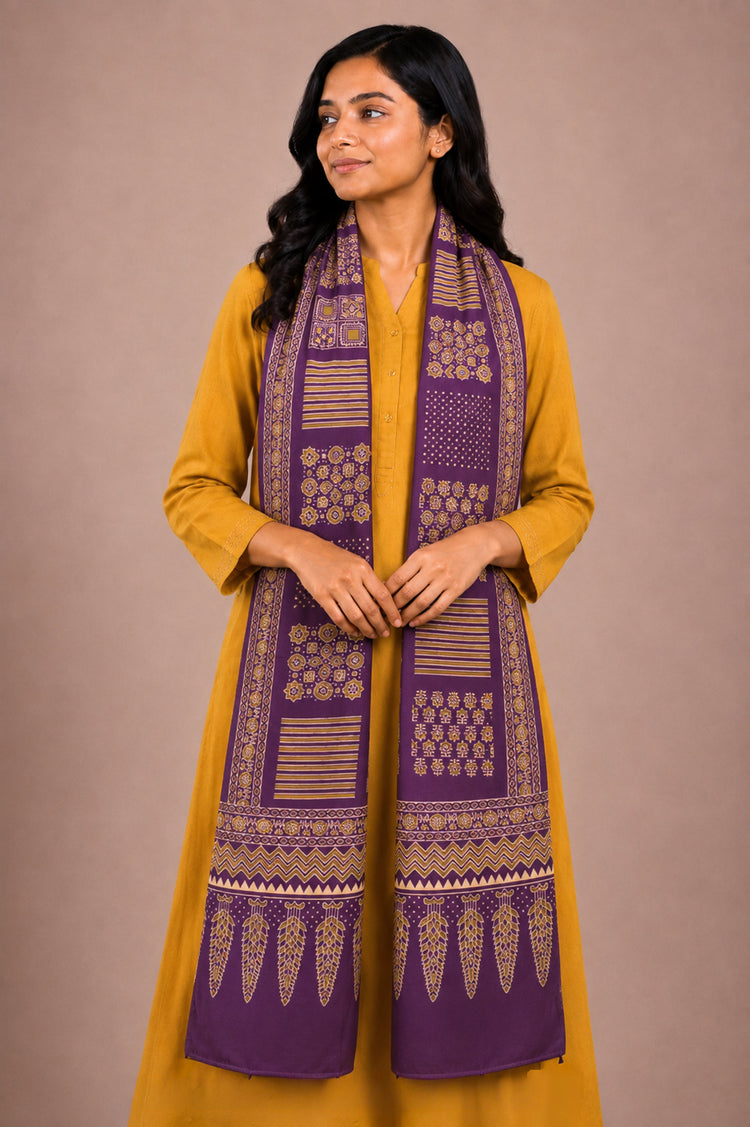 Ajrakh Rayon Screen Print Hand Printed Stole