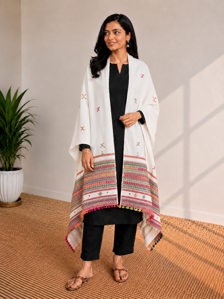 Kutchhi Hand Embroidery & Ajrakh Print Shawls