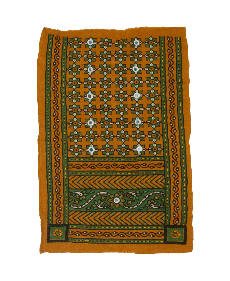 Ajrakh Cotton Natural Dye Small Mirror Work Hand Block Print Yoke