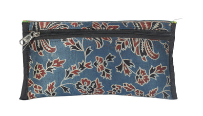 Ajrakh Mashru Silk Leathercraft Hand Made Leather Craft Punch Work Clutch  - 10.5 cms Length    -  SKU : AB26201A