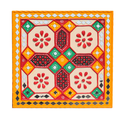 Traditional Kutch Handicraft Mud-Mirrorwork Lippan Kam Wall Art  (Water and Break Resistant) - Square (12 inch x 12 inch)    -  SKU : LKT-0284
