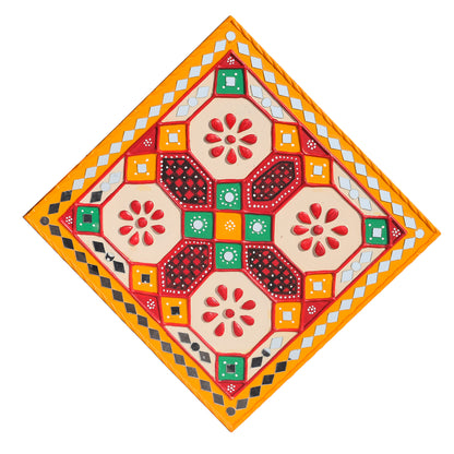 Traditional Kutch Handicraft Mud-Mirrorwork Lippan Kam Wall Art  (Water and Break Resistant) - Square (12 inch x 12 inch)    -  SKU : LKT-0284
