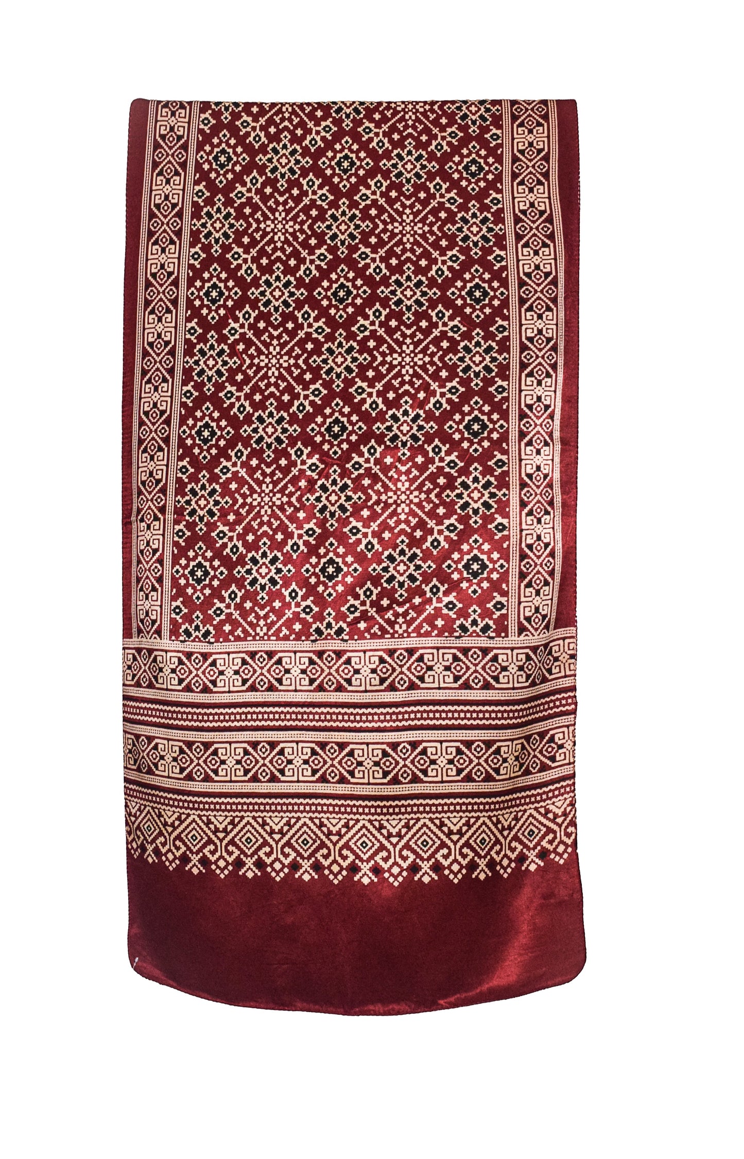 Patola Print Mashru Silk Three Colour Print ( 3 Kam ) Screen Print Stole  - 2.1 Mtr Length    -  SKU : JH24201E