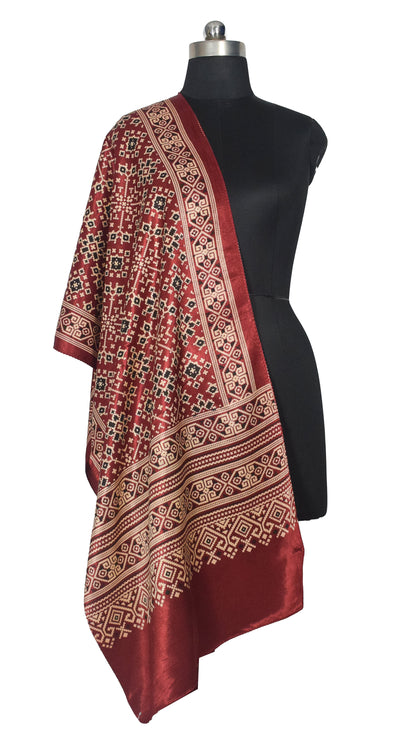 Patola Print Mashru Silk Three Colour Print ( 3 Kam ) Screen Print Stole  - 2.1 Mtr Length    -  SKU : JH24201E