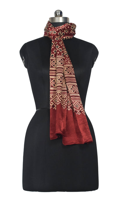 Patola Print Mashru Silk Three Colour Print ( 3 Kam ) Screen Print Stole  - 2.1 Mtr Length    -  SKU : JH24201E