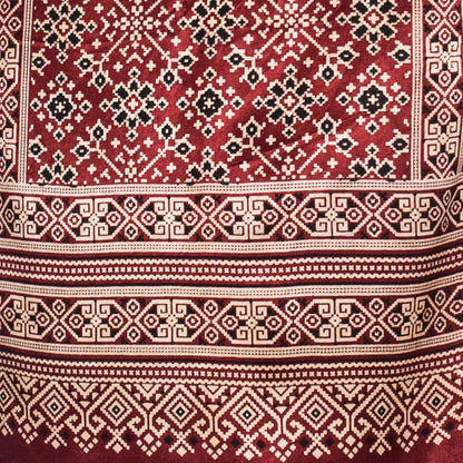 Patola Print Mashru Silk Three Colour Print ( 3 Kam ) Screen Print Stole  - 2.1 Mtr Length    -  SKU : JH24201E