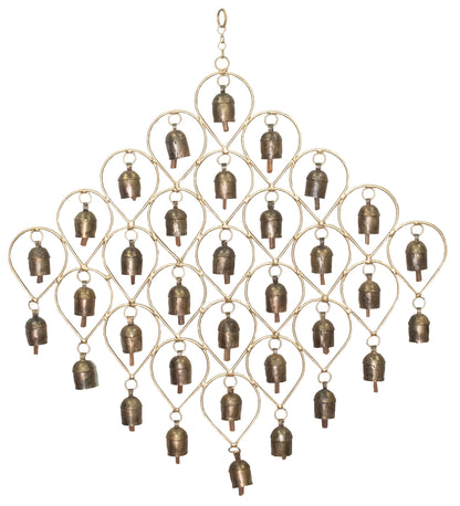Hand Made Metal Bells Wrought Iron Copper-Zinc Coated Home Décor Chimes Cow Bell  - Cluster of Bells - 34 Bells - 58 cms Length    -  SKU : BEL-0102