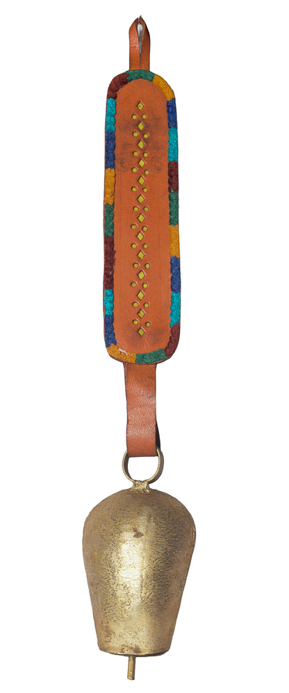 Hand Made Metal Bells Wrought Iron Copper-Zinc Coated Home Décor Chimes Cow Bell Leather Craft Belts - Badam Bell - Medium - 1 Bell - 13 cms Length    -  SKU : BEL-0127
