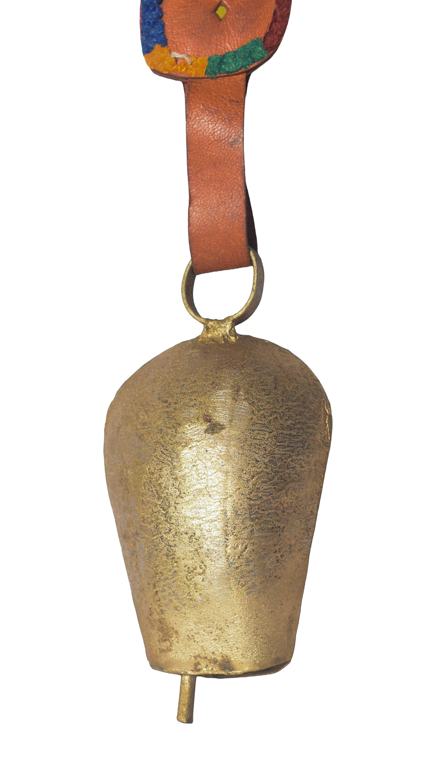 Hand Made Metal Bells Wrought Iron Copper-Zinc Coated Home Décor Chimes Cow Bell Leather Craft Belts - Badam Bell - Medium - 1 Bell - 13 cms Length    -  SKU : BEL-0127