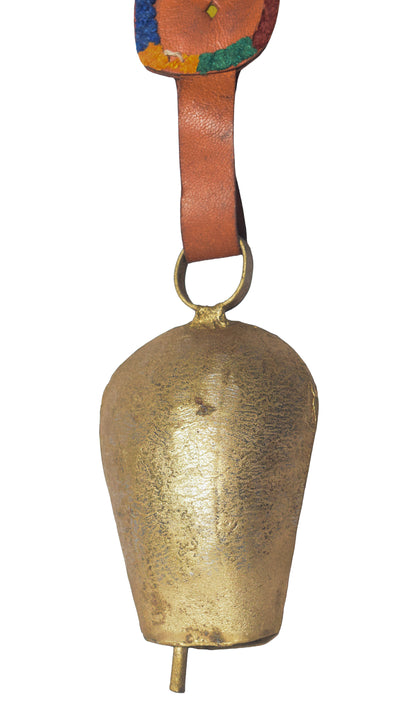 Hand Made Metal Bells Wrought Iron Copper-Zinc Coated Home Décor Chimes Cow Bell Leather Craft Belts - Badam Bell - Medium - 1 Bell - 13 cms Length    -  SKU : BEL-0127