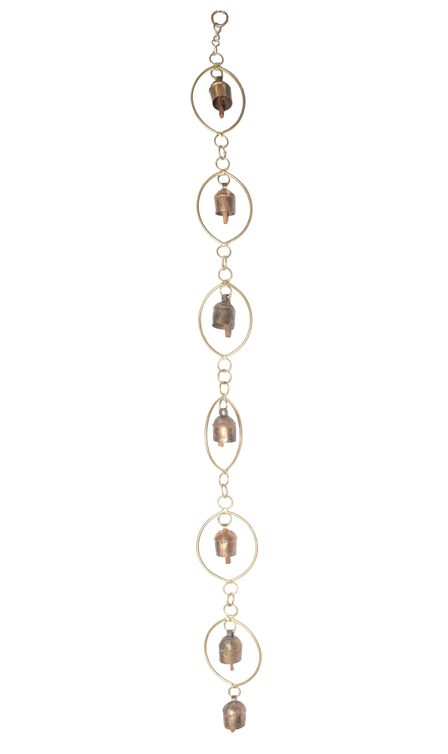 Hand Made Metal Bells Wrought Iron Copper-Zinc Coated Home Décor Chimes Cow Bell  - Oval Series - 7 Bells - 90 cms Length    -  SKU : BEL-0128