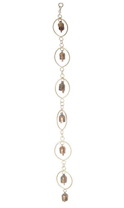 Hand Made Metal Bells Wrought Iron Copper-Zinc Coated Home Décor Chimes Cow Bell  - Oval Series - 7 Bells - 90 cms Length    -  SKU : BEL-0128