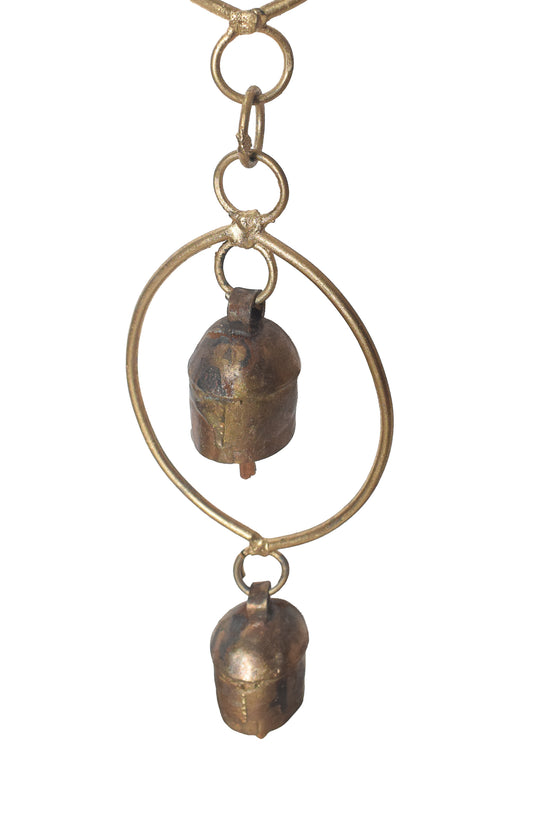 Hand Made Metal Bells Wrought Iron Copper-Zinc Coated Home Décor Chimes Cow Bell  - Oval Series - 7 Bells - 90 cms Length    -  SKU : BEL-0128