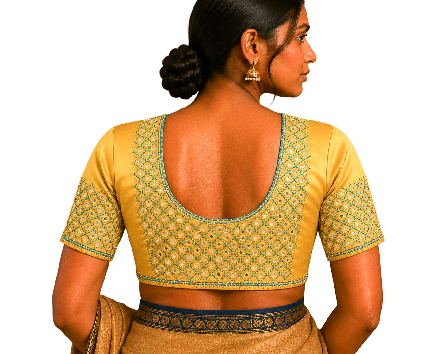 Fine Mirrorwork Mashru Silk Hand Embroidered Blouse - Unstitched & Embroidered  - 1 Mtr Length    -  SKU : RD28301G