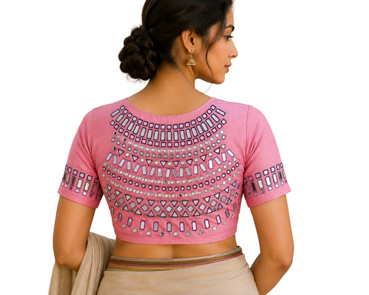 Cut Mirror Work Mashru Silk Hand Embroidery Fine Mirrorwork Blouse - Unstitched   - 1 Mtr Length    -  SKU : SH05903C