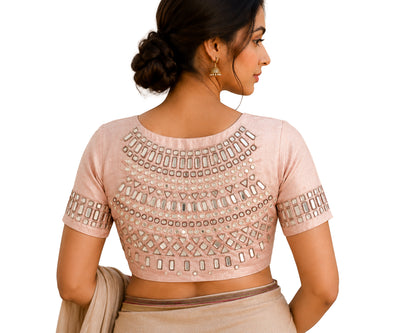 Cut Mirror Work Mashru Silk Hand Embroidery Fine Mirrorwork Blouse - Unstitched   - 1 Mtr Length    -  SKU : SH05903A