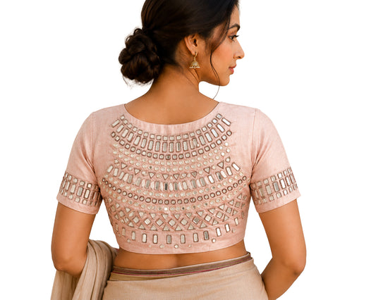 Cut Mirror Work Mashru Silk Hand Embroidery Fine Mirrorwork Blouse - Unstitched   - 1 Mtr Length    -  SKU : SH05903A
