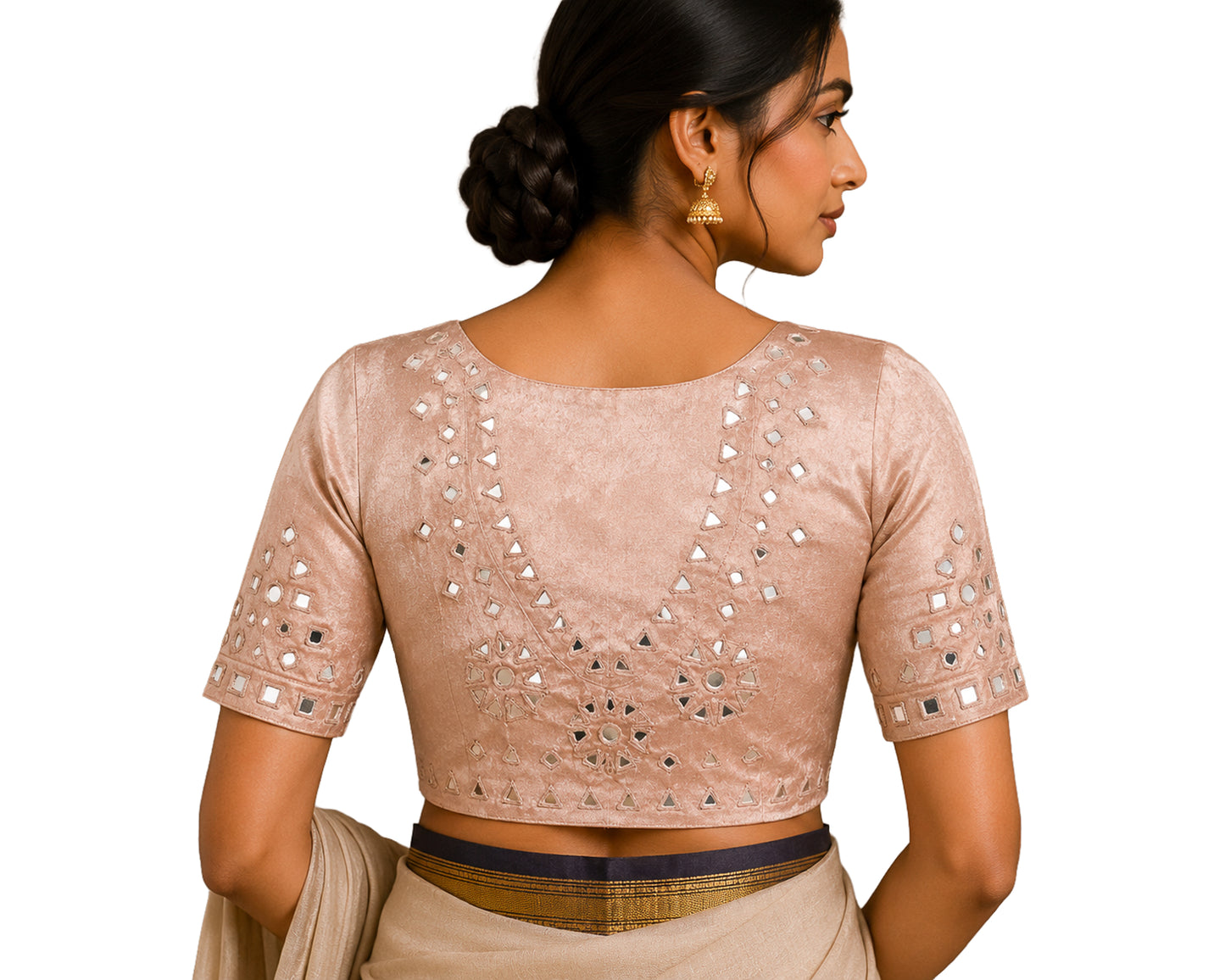 Mirror Work Mashru Silk Hand Embroidered Blouse - Unstitched   - 1.2 Mtr Length  -  SKU: EK18A01I