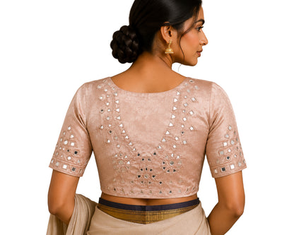 Mirror Work Mashru Silk Hand Embroidered Blouse - Unstitched   - 1.2 Mtr Length  -  SKU: EK18A01I