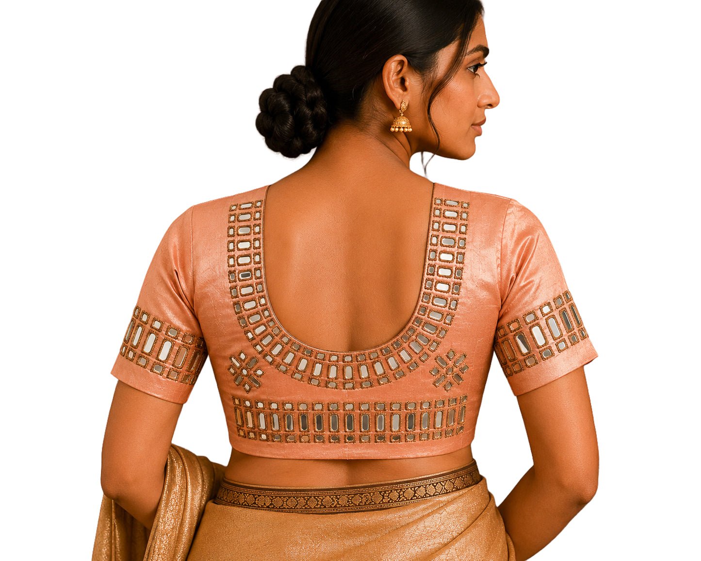 Cut Mirror Work Mashru Silk Small Mirror Work Hand Embroidery Blouse - Unstitched   - 1 Mtr Length    -  SKU : SH23603A