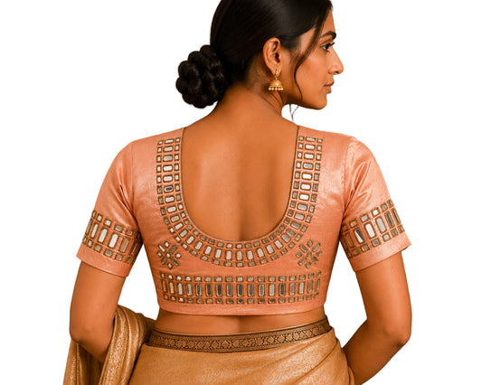 Cut Mirror Work Mashru Silk Small Mirror Work Hand Embroidery Blouse - Unstitched   - 1 Mtr Length    -  SKU : SH23603A