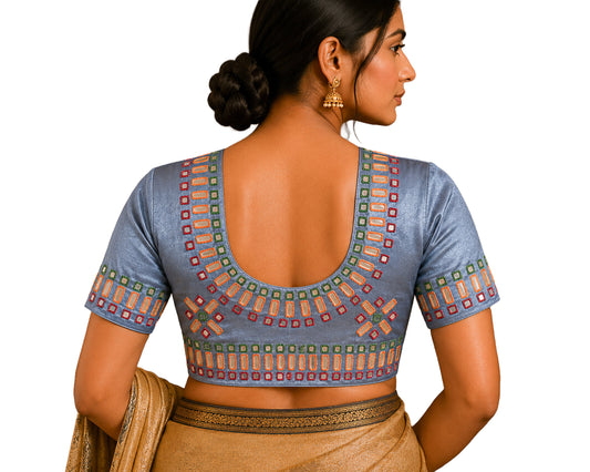Cut Mirror Work Mashru Silk Hand Embroidery Blouse - Unstitched   - 1 Mtr Length    -  SKU : SH19A01B