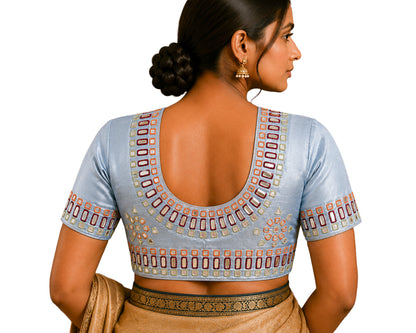 Cut Mirror Work Mashru Silk Hand Embroidery Blouse - Unstitched   - 1 Mtr Length    -  SKU : SH19A01A