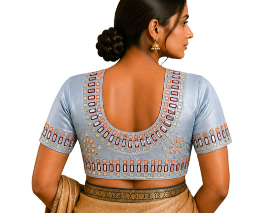 Cut Mirror Work Mashru Silk Hand Embroidery Blouse - Unstitched   - 1 Mtr Length    -  SKU : SH19A01A