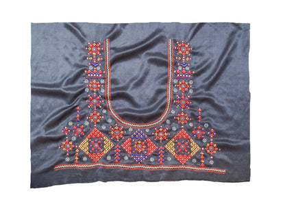 Neran Work Mashru Silk Hand Embroidery Fine Mirrorwork Blouse - Unstitched   - 1 Mtr Length    -  SKU : SH05901A