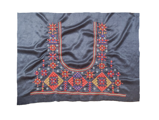 Neran Work Mashru Silk Hand Embroidery Fine Mirrorwork Blouse - Unstitched   - 1 Mtr Length    -  SKU : SH05901A