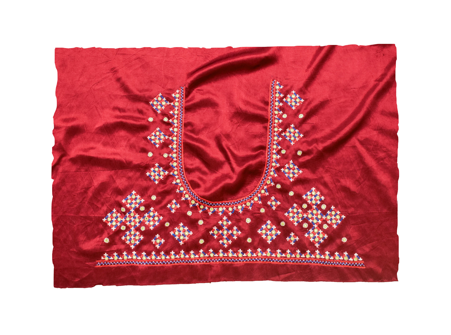 Mutva Work Mashru Silk Hand Embroidery Fine Mirrorwork Blouse - Unstitched   - 1 Mtr Length    -  SKU : SH05902A