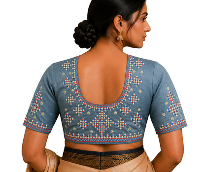 Mutva Work Mashru Silk Hand Embroidery Fine Mirrorwork Blouse - Unstitched   - 1 Mtr Length    -  SKU : SH05902B