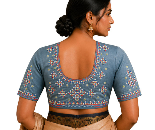 Mutva Work Mashru Silk Hand Embroidery Fine Mirrorwork Blouse - Unstitched   - 1 Mtr Length    -  SKU : SH05902B