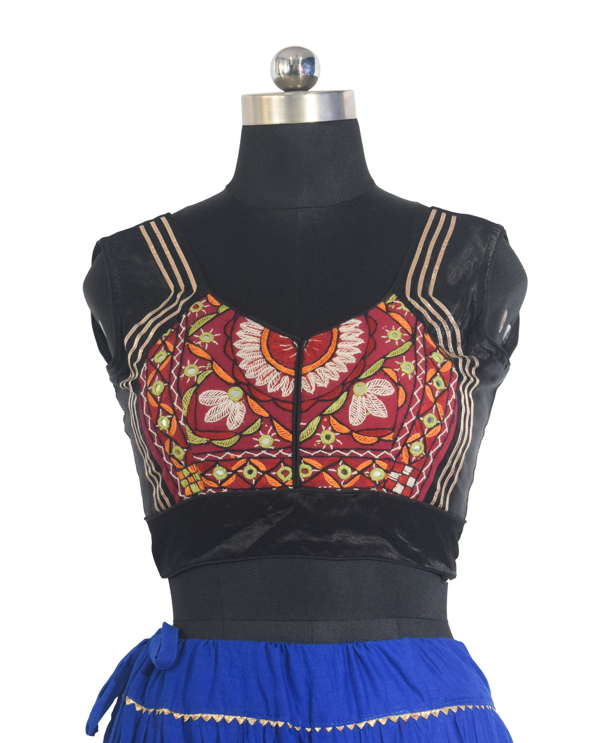 Plain Dyeing Mashru Silk Hand Embroidered Pakko Work Blouse - Stitched Mirror Work - Free Size   -  SKU : RD28701G