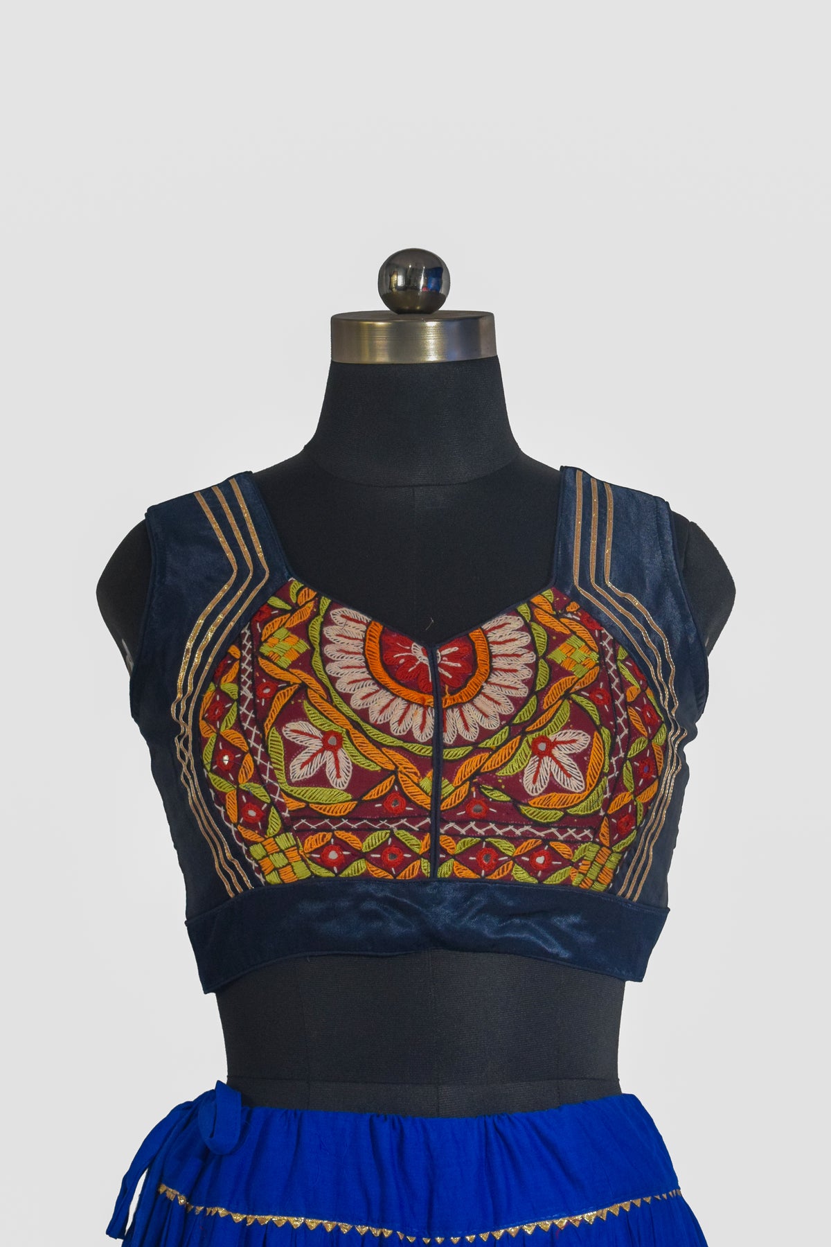 Plain Dyeing Mashru Silk Hand Embroidered Pakko Work Blouse - Stitched Mirror Work - Free Size   -  SKU : RD28701A