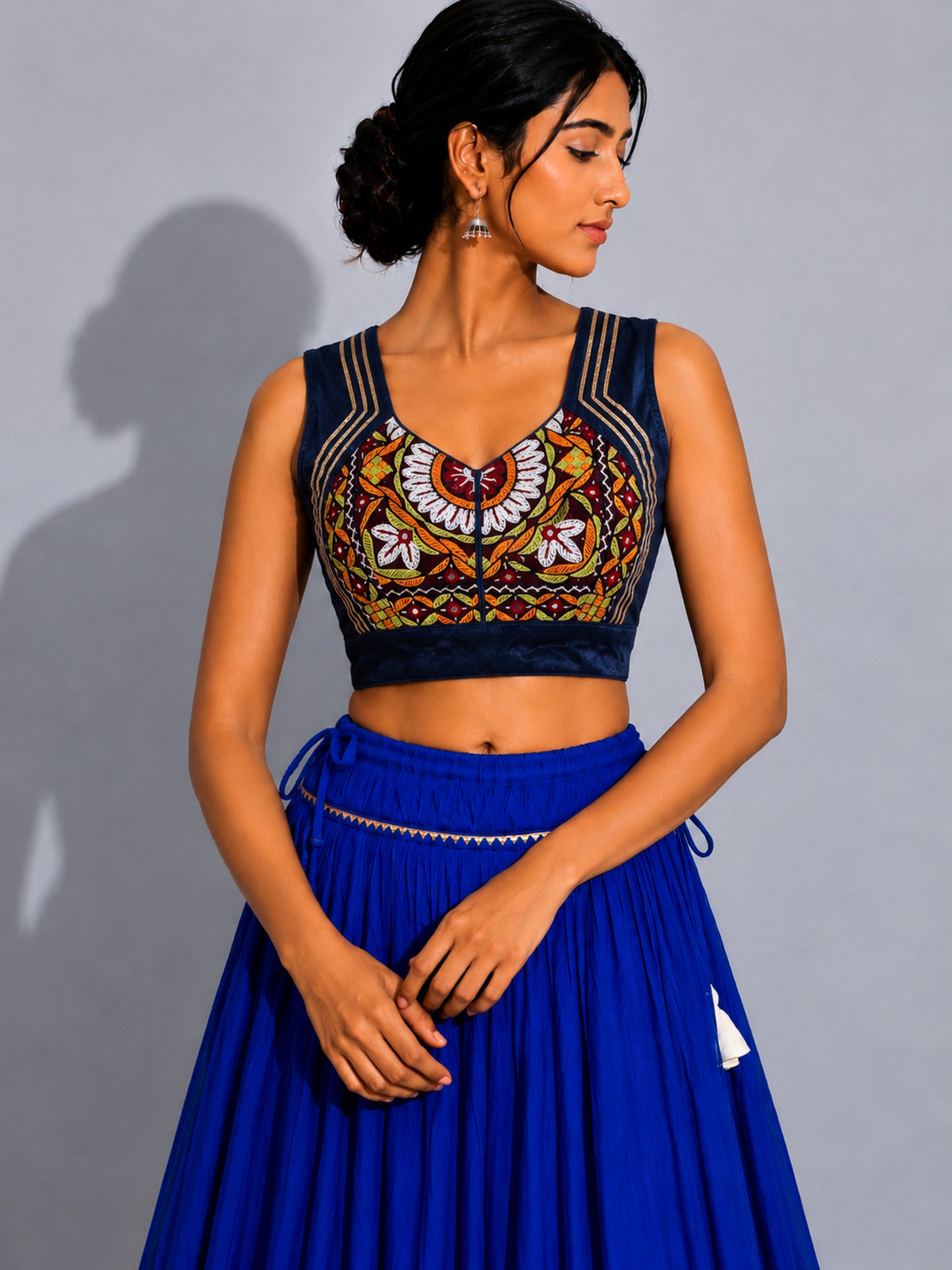 Plain Dyeing Mashru Silk Hand Embroidered Pakko Work Blouse - Stitched Mirror Work - Free Size   -  SKU : RD28701A