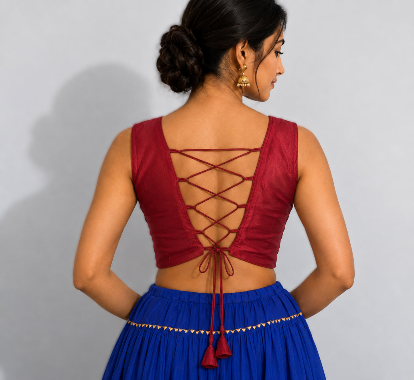Plain Dyeing Mashru Silk Hand Embroidered Pakko Work Blouse - Stitched Mirror Work - Free Size   -  SKU : RD28701D