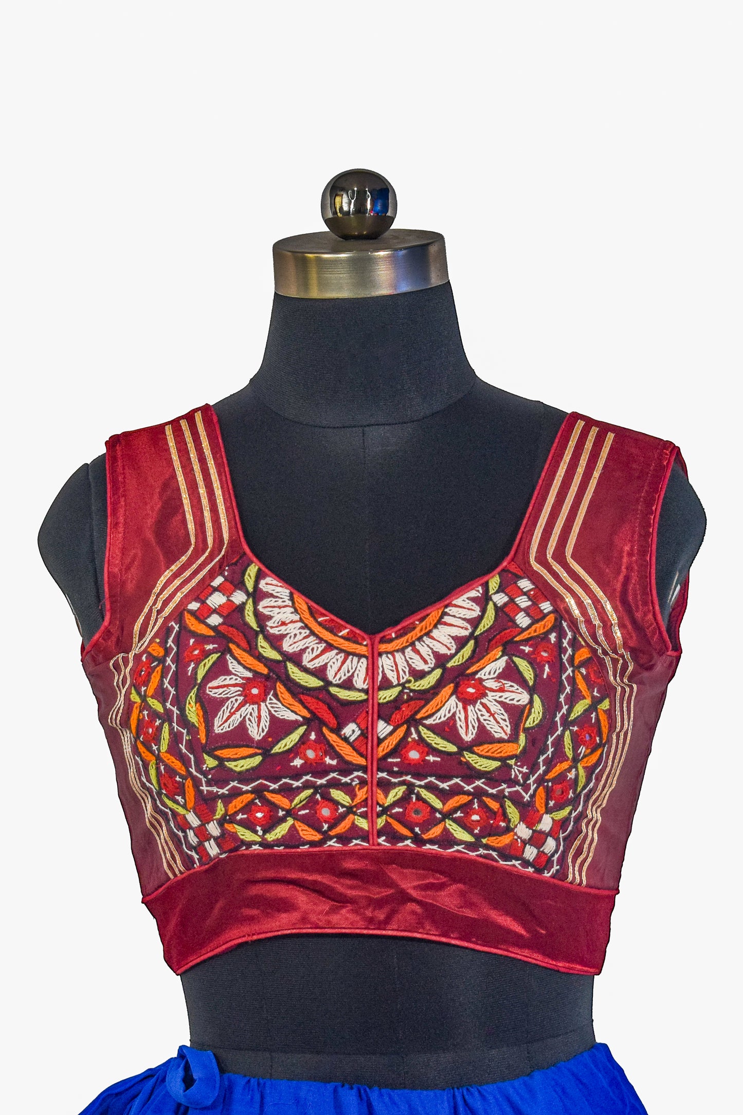 Plain Dyeing Mashru Silk Hand Embroidered Pakko Work Blouse - Stitched Mirror Work - Free Size   -  SKU : RD28701D