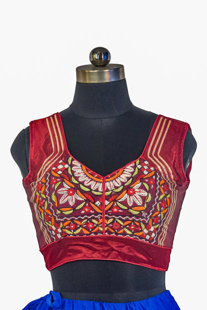 Plain Dyeing Mashru Silk Hand Embroidered Pakko Work Blouse - Stitched Mirror Work - Free Size   -  SKU : RD28701D