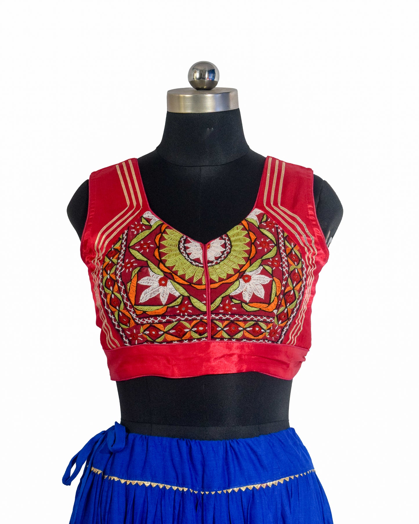 Plain Dyeing Mashru Silk Hand Embroidered Pakko Work Blouse - Stitched Mirror Work - Free Size   -  SKU : RD28701F
