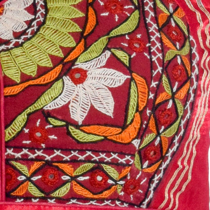 Plain Dyeing Mashru Silk Hand Embroidered Pakko Work Blouse - Stitched Mirror Work - Free Size   -  SKU : RD28701F