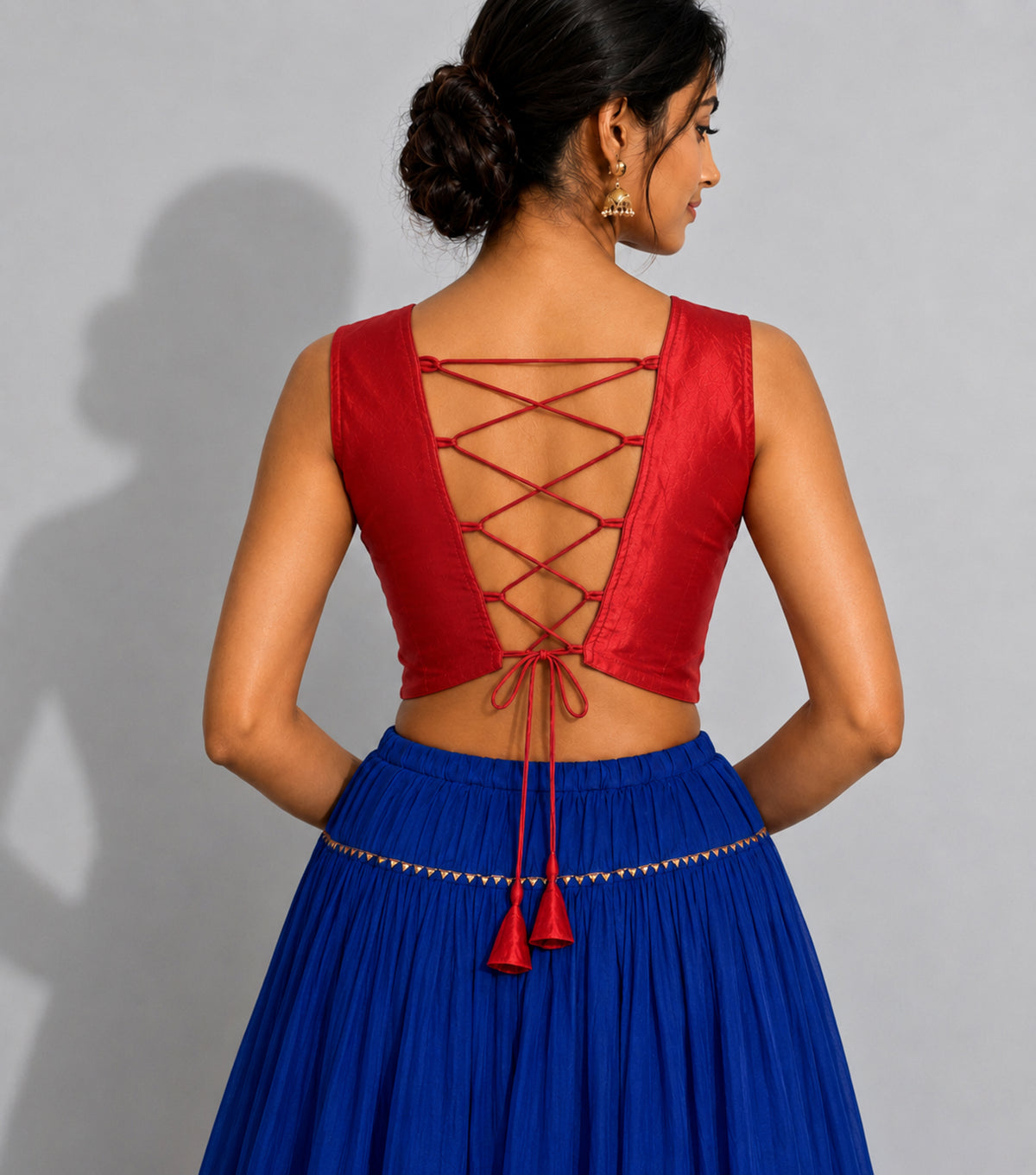 Plain Dyeing Mashru Silk Hand Embroidered Pakko Work Blouse - Stitched Mirror Work - Free Size   -  SKU : RD28701F