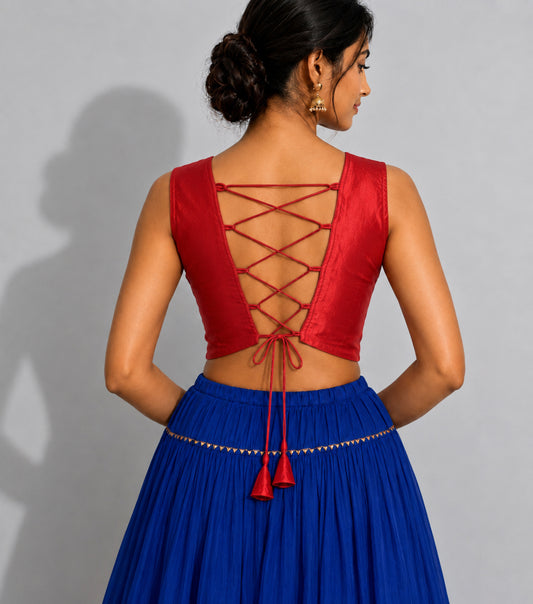 Plain Dyeing Mashru Silk Hand Embroidered Pakko Work Blouse - Stitched Mirror Work - Free Size   -  SKU : RD28701F