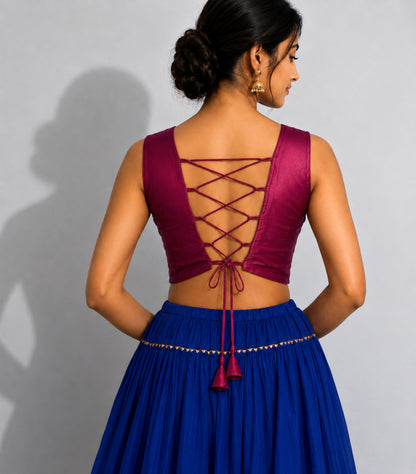 Plain Dyeing Mashru Silk Hand Embroidered Pakko Work Blouse - Stitched Mirror Work - Free Size   -  SKU : RD28701C