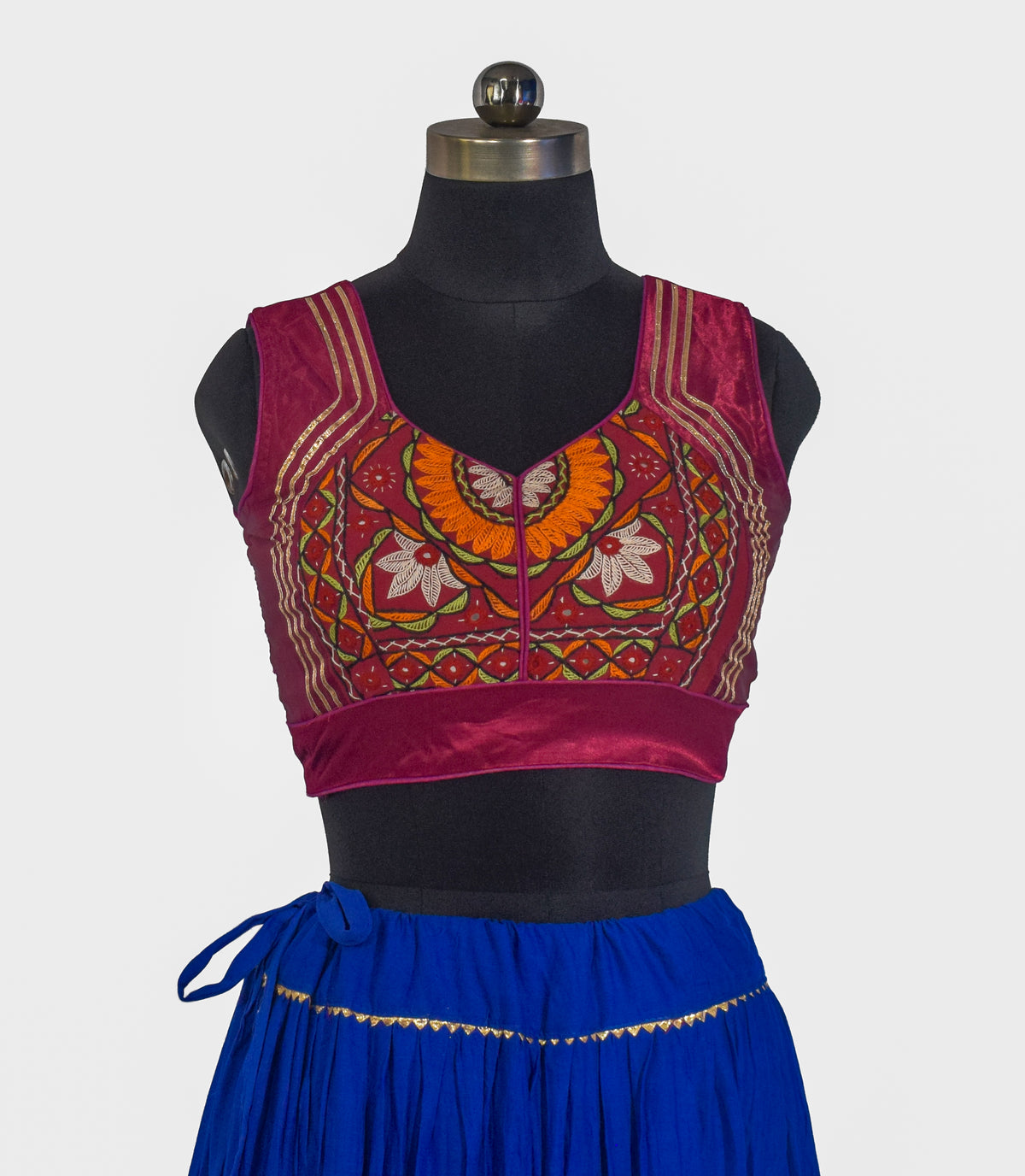 Plain Dyeing Mashru Silk Hand Embroidered Pakko Work Blouse - Stitched Mirror Work - Free Size   -  SKU : RD28701C
