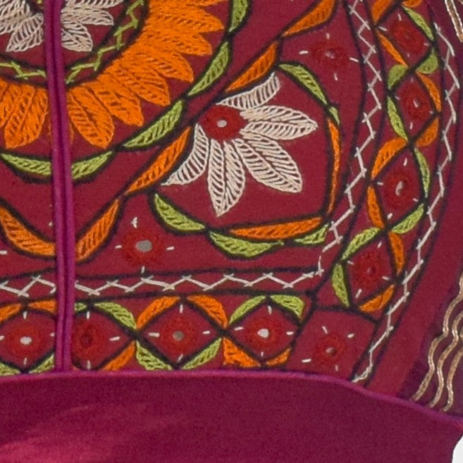 Plain Dyeing Mashru Silk Hand Embroidered Pakko Work Blouse - Stitched Mirror Work - Free Size   -  SKU : RD28701C