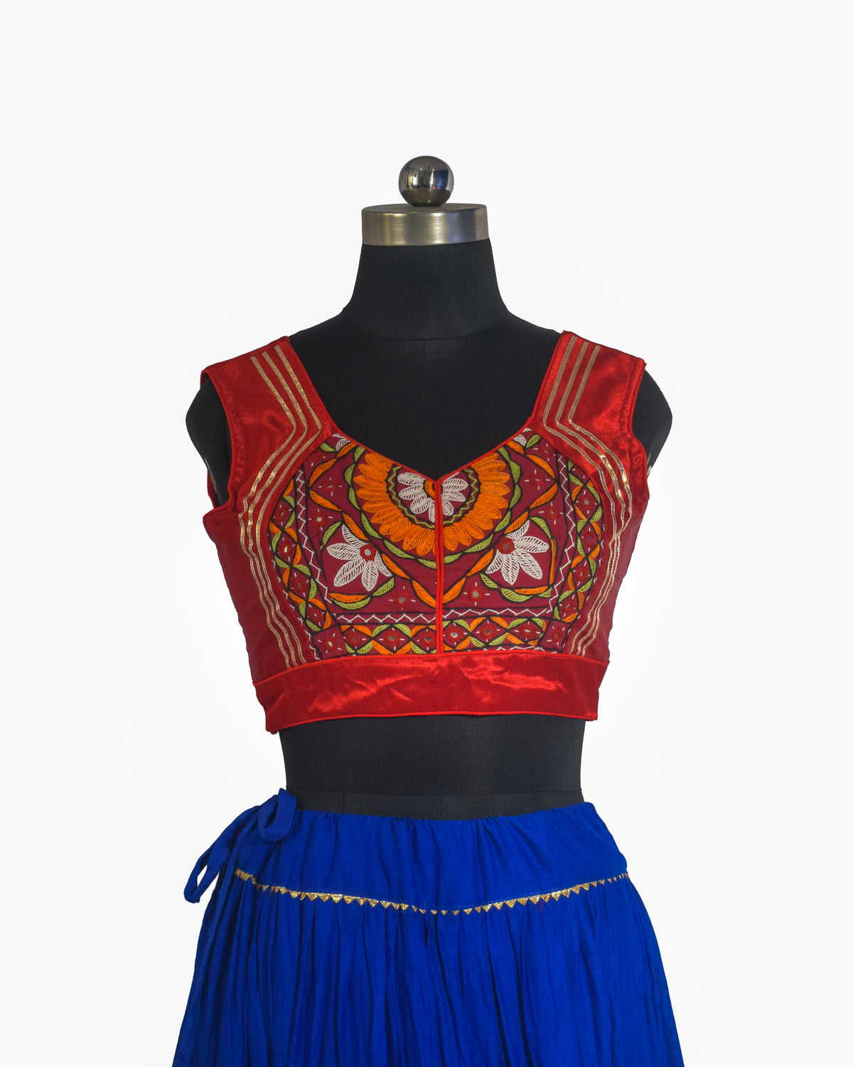 Plain Dyeing Mashru Silk Hand Embroidered Pakko Work Blouse - Stitched Mirror Work - Free Size   -  SKU : RD28701B