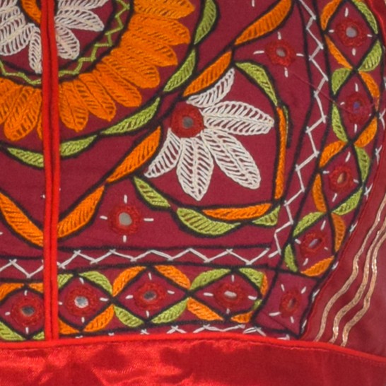 Plain Dyeing Mashru Silk Hand Embroidered Pakko Work Blouse - Stitched Mirror Work - Free Size   -  SKU : RD28701B