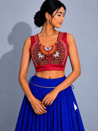 Plain Dyeing Mashru Silk Hand Embroidered Pakko Work Blouse - Stitched Mirror Work - Free Size   -  SKU : RD28701B