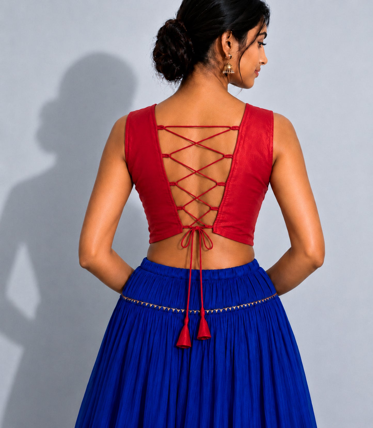 Plain Dyeing Mashru Silk Hand Embroidered Pakko Work Blouse - Stitched Mirror Work - Free Size   -  SKU : RD28701B